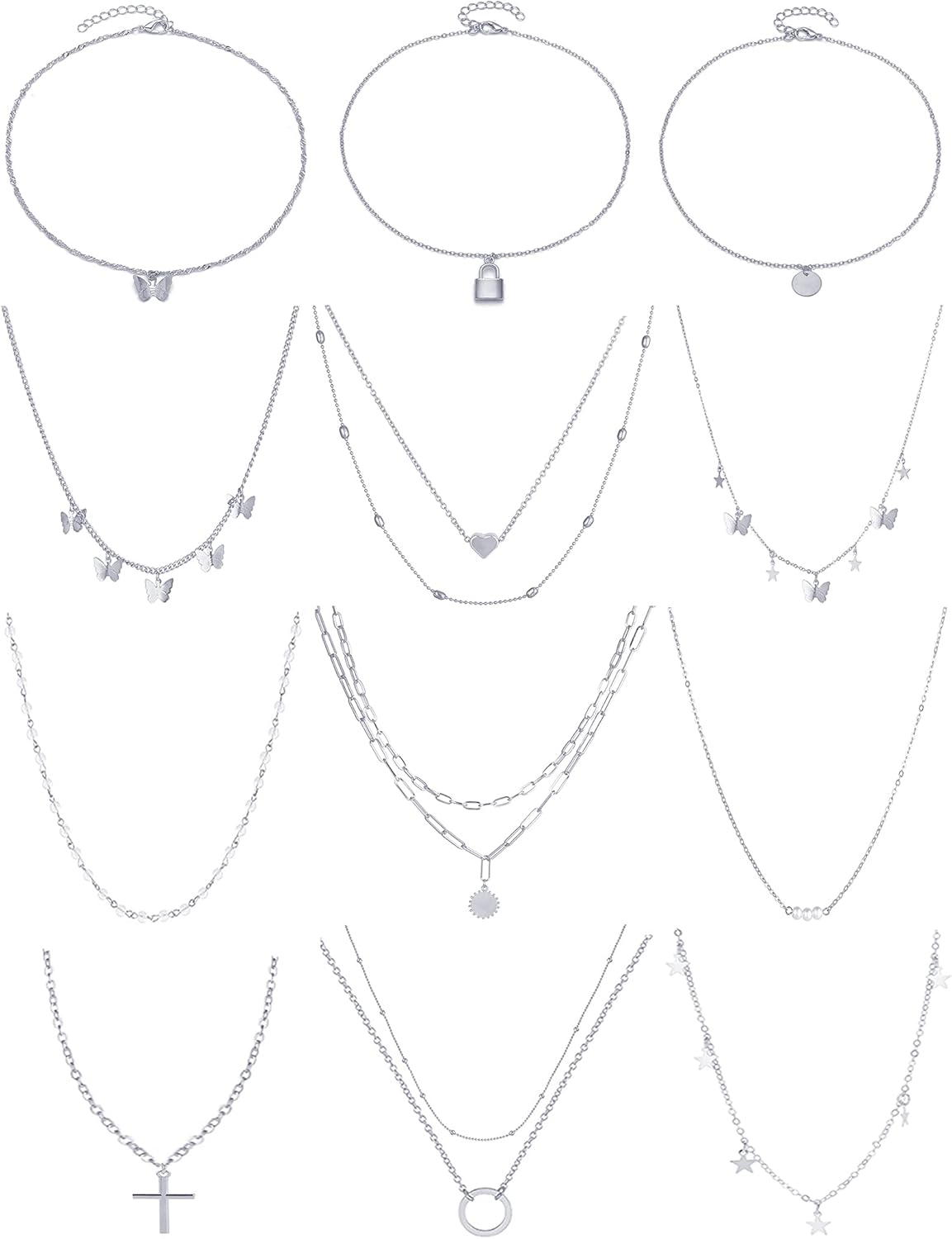 12pcs Chain Gold Bead Necklace Coin Moon Star Pearl Pendant Chain Choker Multilayer Necklace Leather Cord Set for Women Men Adjustable Gold Tone
