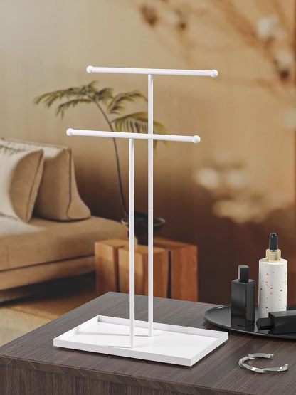 Necklace Organizers Holder, Small Jewelry Display Stand for Women, Men and Vendors, Long Necklace Organizer, Multi-Functional Bracelet Hanger, Space Saving Design (2 Tier Black)