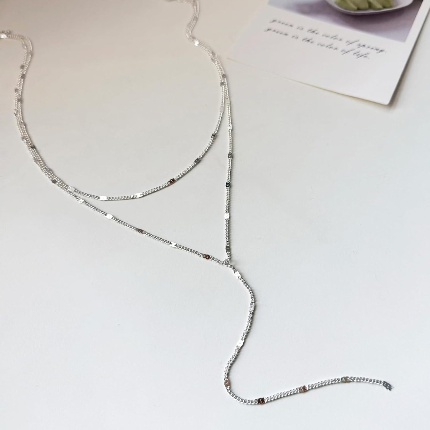 Gold Necklace for Women, Dainty Long Necklace 14k Gold Plated/Silver Y-Shaped Pendant Necklaces Trendy Beaded Chain Drop Necklaces Jewelry for Women Gifts