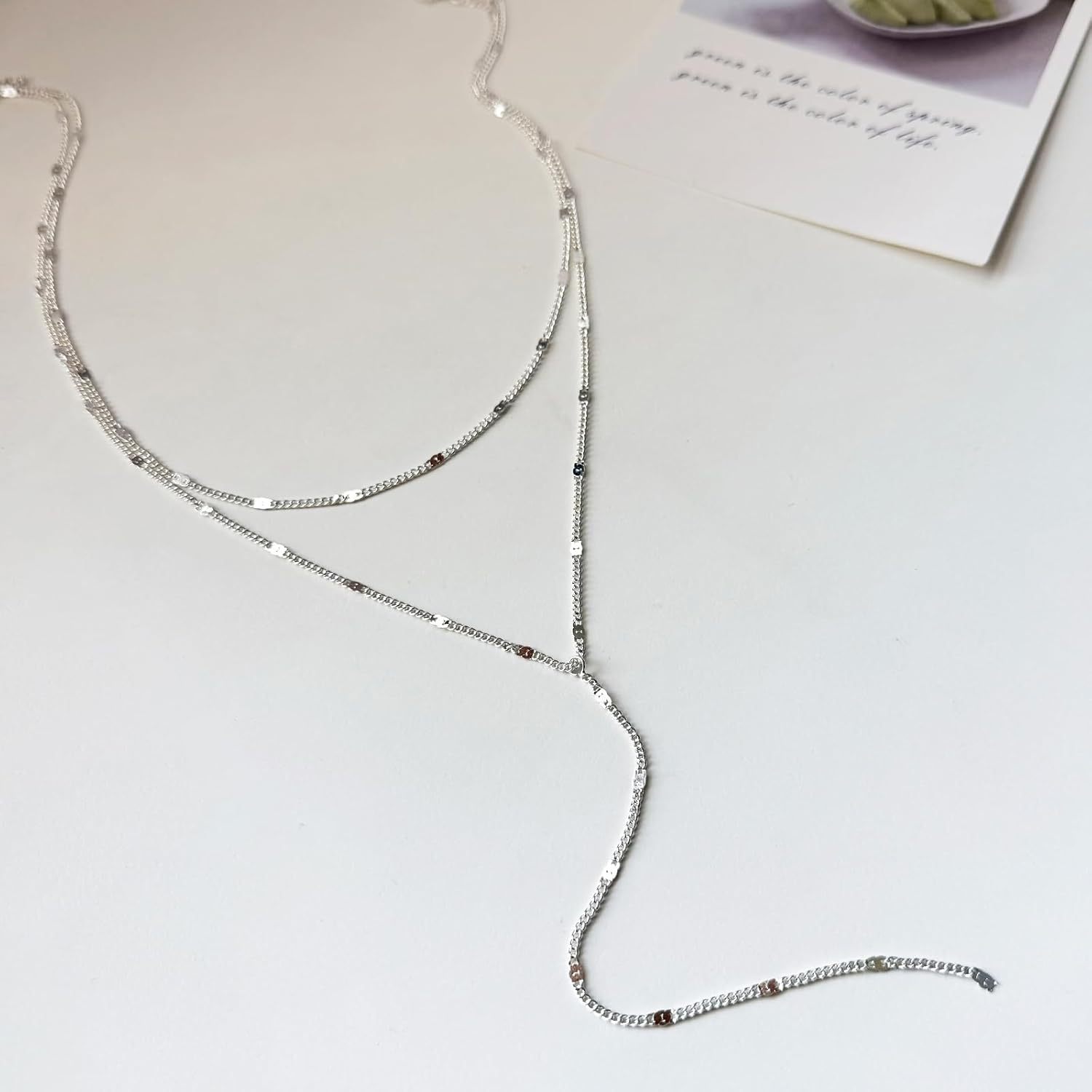 Gold Necklace for Women, Dainty Long Necklace 14k Gold Plated/Silver Y-Shaped Pendant Necklaces Trendy Beaded Chain Drop Necklaces Jewelry for Women Gifts