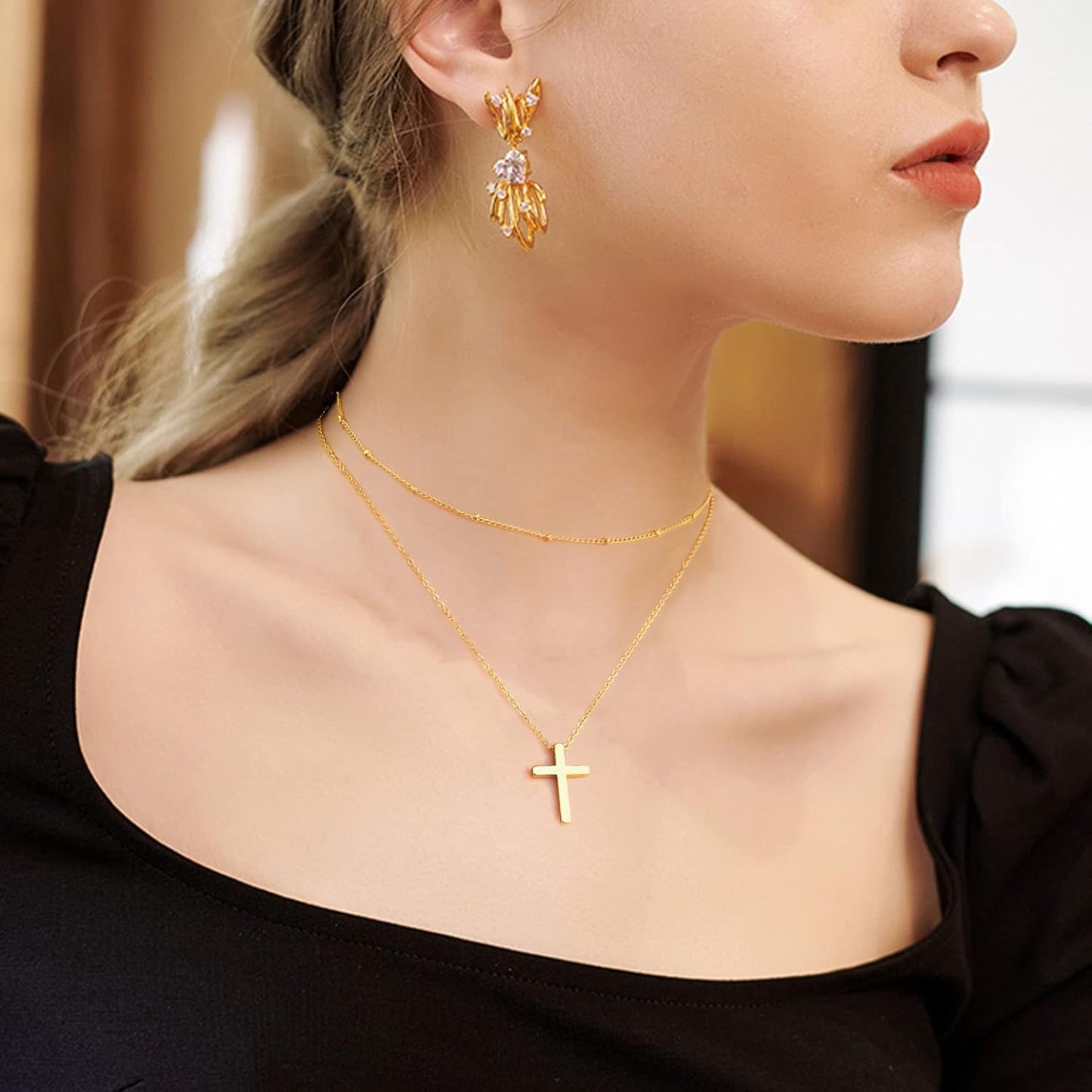 Gold Necklace for Women, Dainty Long Necklace 14k Gold Plated/Silver Y-Shaped Pendant Necklaces Trendy Beaded Chain Drop Necklaces Jewelry for Women Gifts