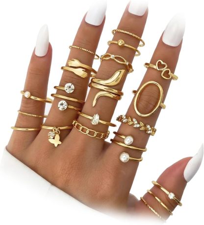  51 Pcs Gold Knuckle Rings Set For Women Girls Vintage Stackable Joint Finger Midi Rings Dainty Cubic Zirconia Crystal Simple Twist Hollow Cute Rings Pack Jewelry Gift