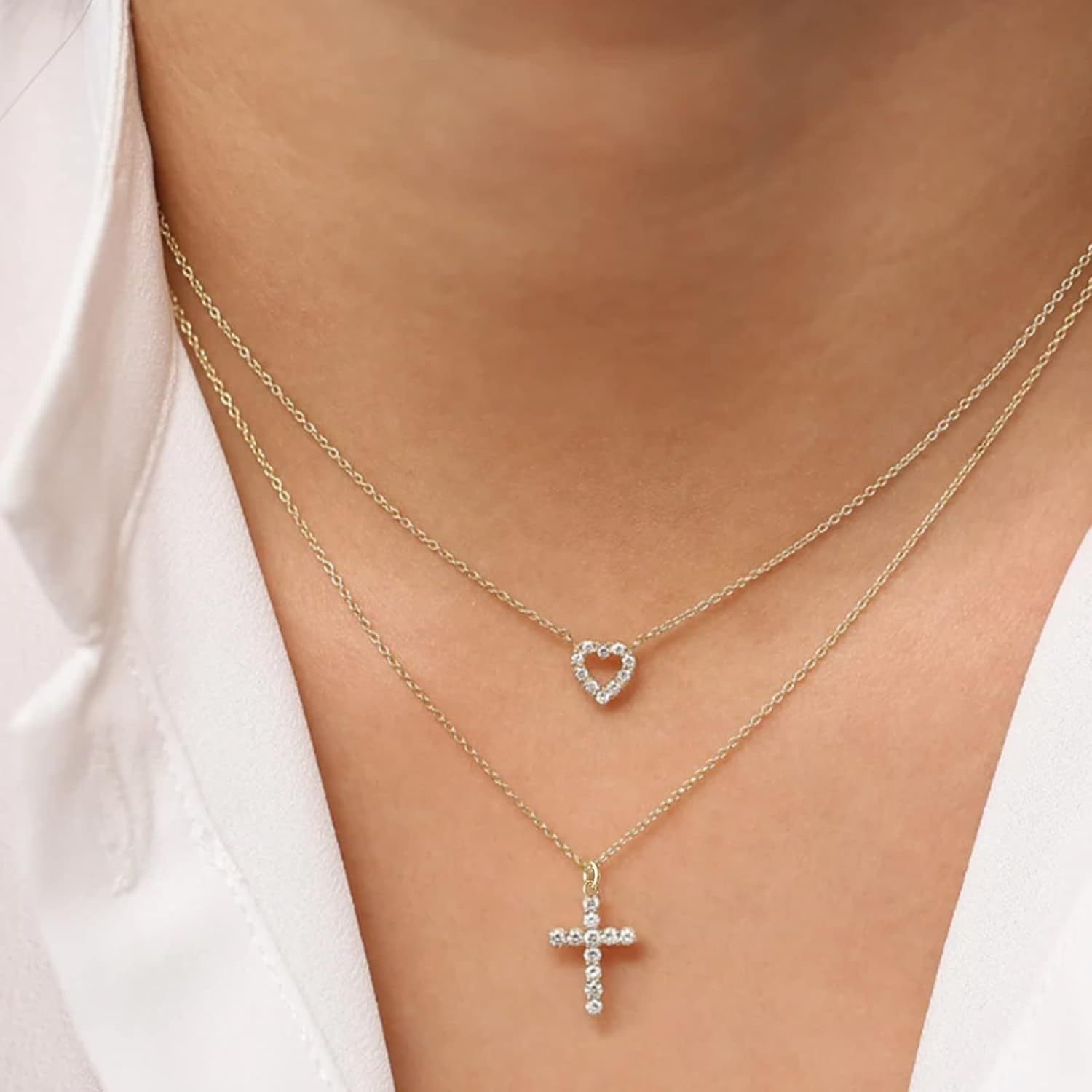 Gold Necklace for Women, Dainty Long Necklace 14k Gold Plated/Silver Y-Shaped Pendant Necklaces Trendy Beaded Chain Drop Necklaces Jewelry for Women Gifts