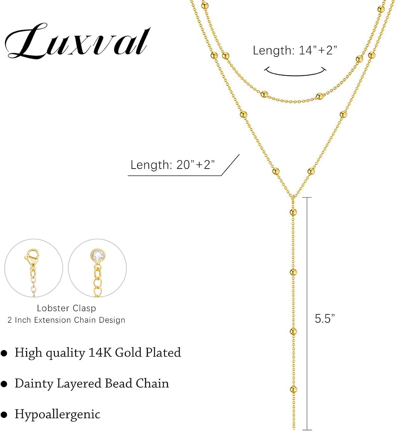 Gold Necklace for Women, Dainty Long Necklace 14k Gold Plated/Silver Y-Shaped Pendant Necklaces Trendy Beaded Chain Drop Necklaces Jewelry for Women Gifts