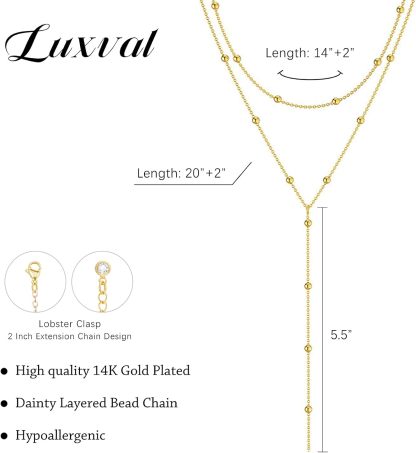 Gold Necklace for Women, Dainty Long Necklace 14k Gold Plated/Silver Y-Shaped Pendant Necklaces Trendy Beaded Chain Drop Necklaces Jewelry for Women Gifts