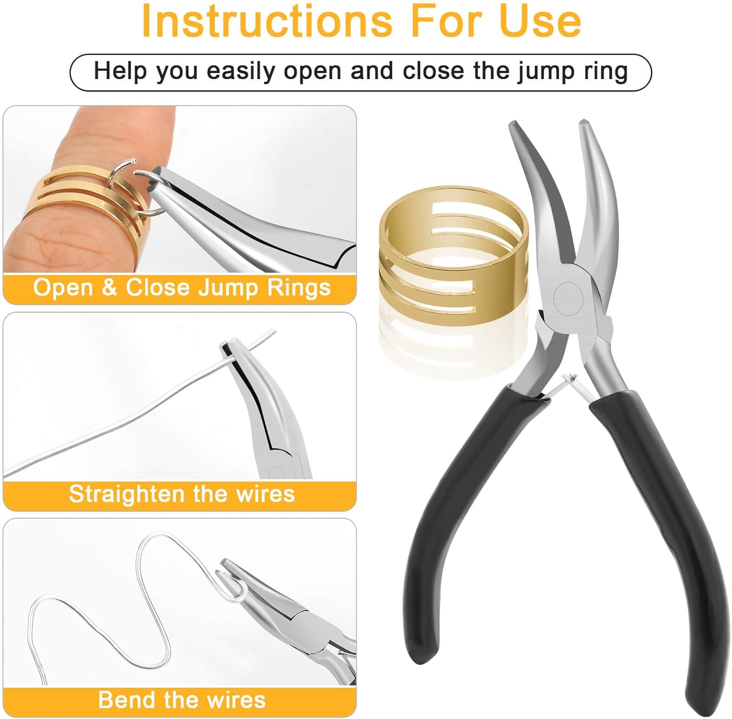 Jewelry Making Supplies and Necklace Repair with Jump Ring Pliers and Open Jump Ring(1200Pcs Silver and Gold)