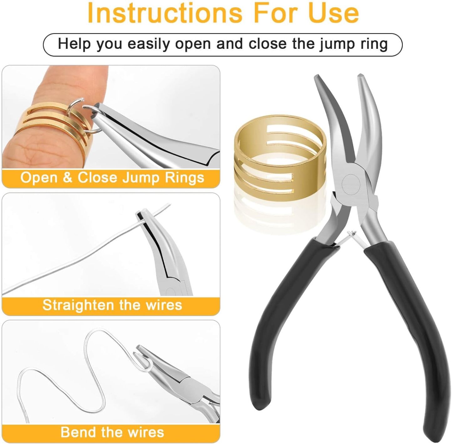 Jewelry Making Supplies and Necklace Repair with Jump Ring Pliers and Open Jump Ring(1200Pcs Silver and Gold)