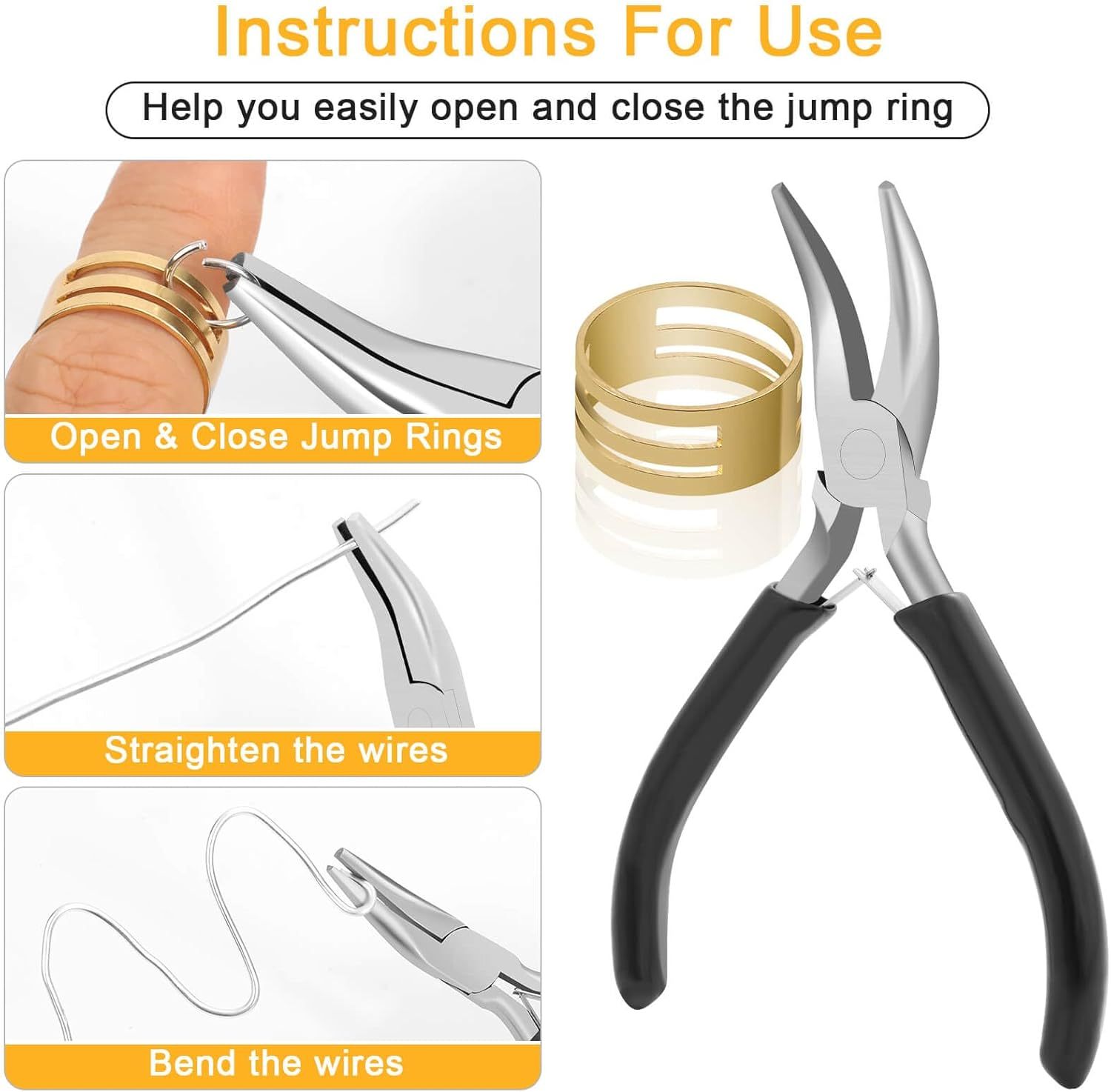 Jewelry Making Supplies and Necklace Repair with Jump Ring Pliers and Open Jump Ring(1200Pcs Silver and Gold)