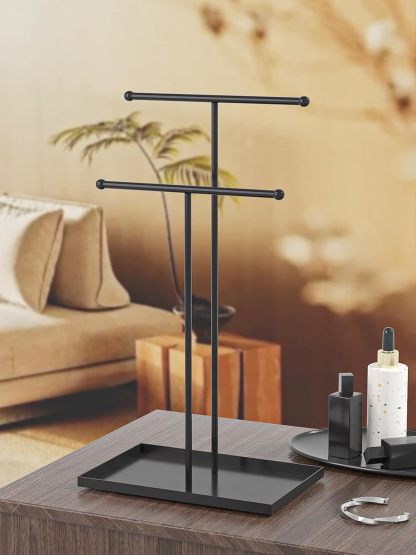 Necklace Organizers Holder, Small Jewelry Display Stand for Women, Men and Vendors, Long Necklace Organizer, Multi-Functional Bracelet Hanger, Space Saving Design (2 Tier Black)