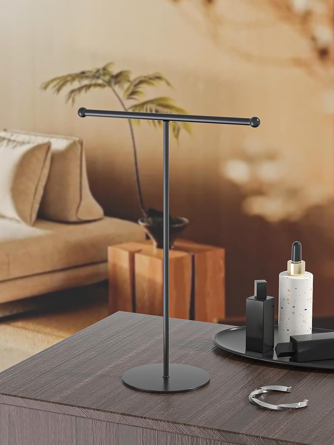 Necklace Organizers Holder, Small Jewelry Display Stand for Women, Men and Vendors, Long Necklace Organizer, Multi-Functional Bracelet Hanger, Space Saving Design (2 Tier Black)