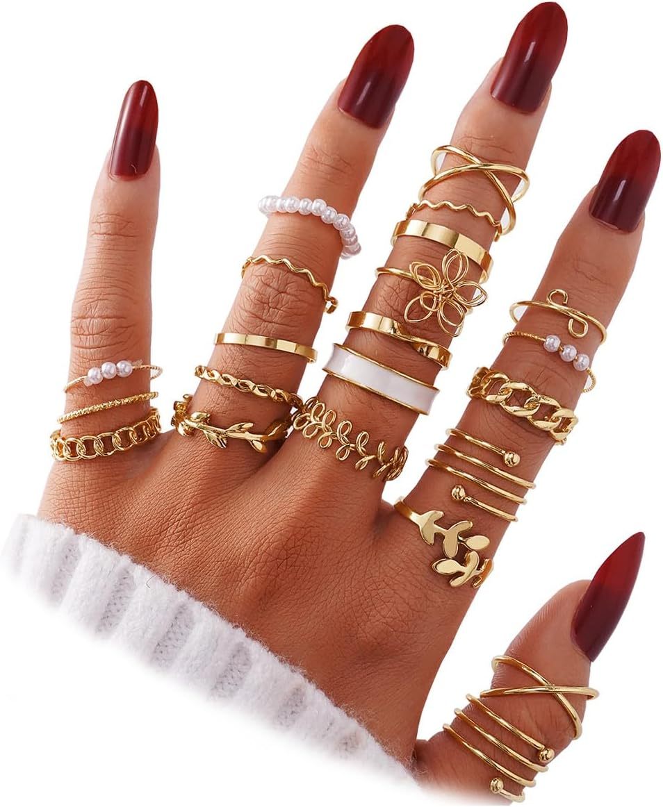  51 Pcs Gold Knuckle Rings Set For Women Girls Vintage Stackable Joint Finger Midi Rings Dainty Cubic Zirconia Crystal Simple Twist Hollow Cute Rings Pack Jewelry Gift