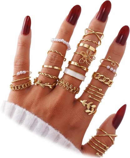  51 Pcs Gold Knuckle Rings Set For Women Girls Vintage Stackable Joint Finger Midi Rings Dainty Cubic Zirconia Crystal Simple Twist Hollow Cute Rings Pack Jewelry Gift