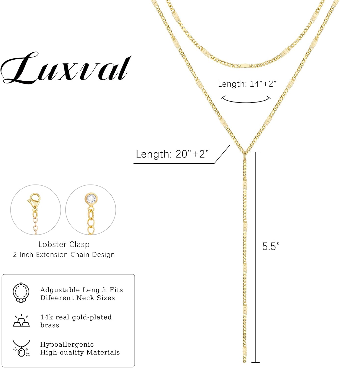Gold Necklace for Women, Dainty Long Necklace 14k Gold Plated/Silver Y-Shaped Pendant Necklaces Trendy Beaded Chain Drop Necklaces Jewelry for Women Gifts