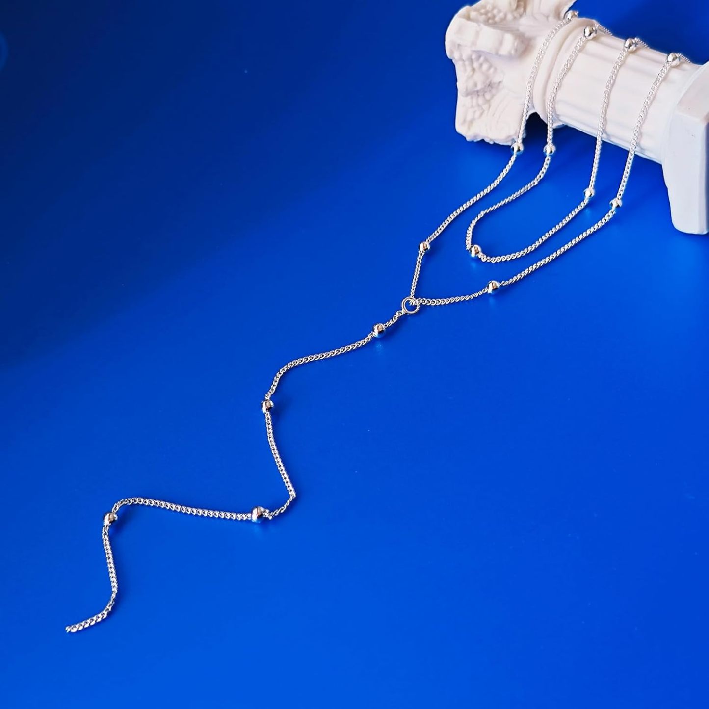 Gold Necklace for Women, Dainty Long Necklace 14k Gold Plated/Silver Y-Shaped Pendant Necklaces Trendy Beaded Chain Drop Necklaces Jewelry for Women Gifts