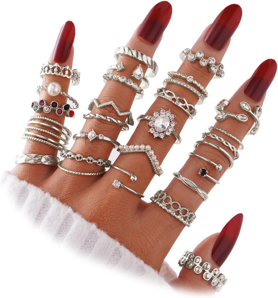  51 Pcs Gold Knuckle Rings Set For Women Girls Vintage Stackable Joint Finger Midi Rings Dainty Cubic Zirconia Crystal Simple Twist Hollow Cute Rings Pack Jewelry Gift