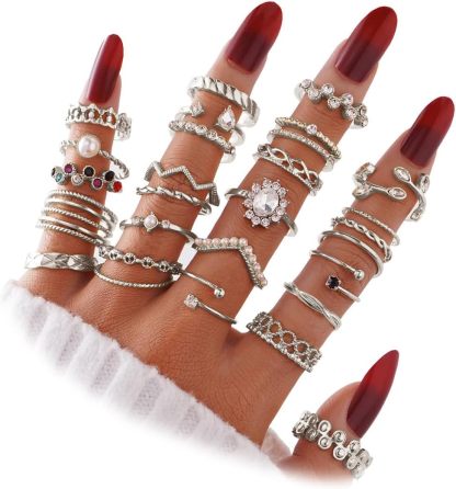  51 Pcs Gold Knuckle Rings Set For Women Girls Vintage Stackable Joint Finger Midi Rings Dainty Cubic Zirconia Crystal Simple Twist Hollow Cute Rings Pack Jewelry Gift
