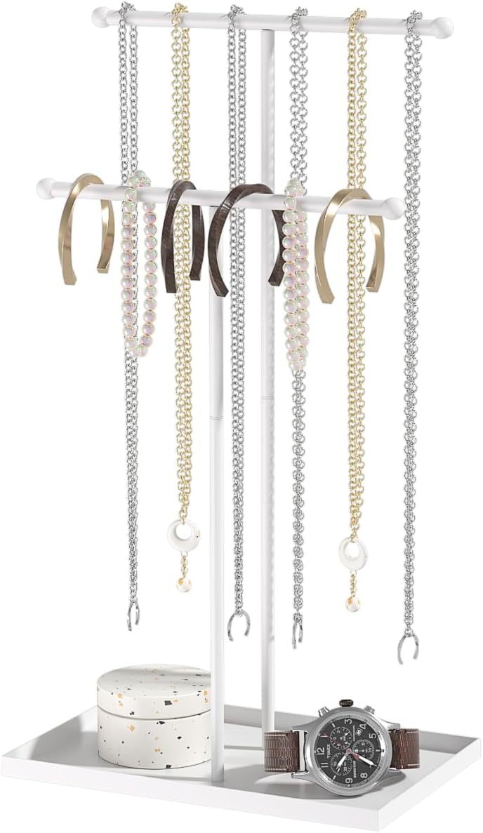 Necklace Organizers Holder, Small Jewelry Display Stand for Women, Men and Vendors, Long Necklace Organizer, Multi-Functional Bracelet Hanger, Space Saving Design (2 Tier Black)