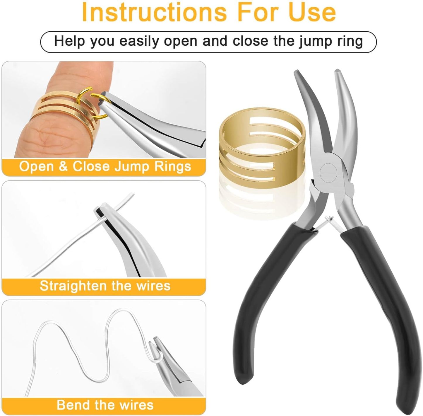 Jewelry Making Supplies and Necklace Repair with Jump Ring Pliers and Open Jump Ring(1200Pcs Silver and Gold)