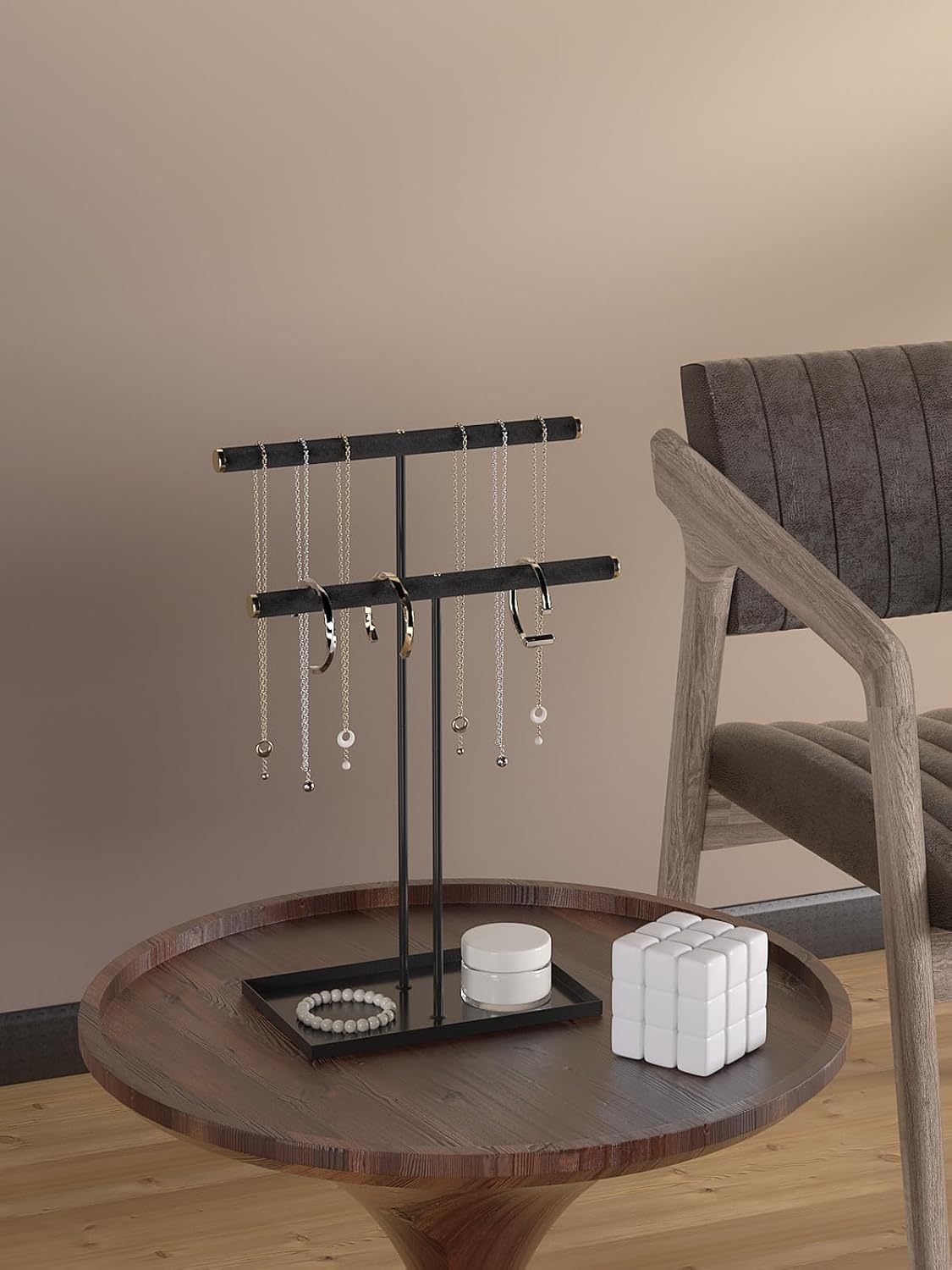 Necklace Organizers Holder, Small Jewelry Display Stand for Women, Men and Vendors, Long Necklace Organizer, Multi-Functional Bracelet Hanger, Space Saving Design (2 Tier Black)