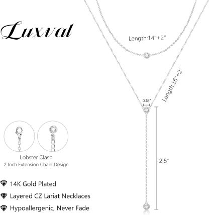 Gold Necklace for Women, Dainty Long Necklace 14k Gold Plated/Silver Y-Shaped Pendant Necklaces Trendy Beaded Chain Drop Necklaces Jewelry for Women Gifts