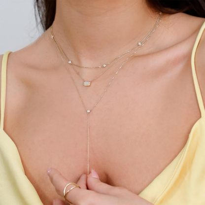 Gold Necklace for Women, Dainty Long Necklace 14k Gold Plated/Silver Y-Shaped Pendant Necklaces Trendy Beaded Chain Drop Necklaces Jewelry for Women Gifts