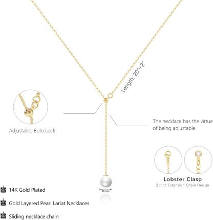 Gold Necklace for Women, Dainty Long Necklace 14k Gold Plated/Silver Y-Shaped Pendant Necklaces Trendy Beaded Chain Drop Necklaces Jewelry for Women Gifts