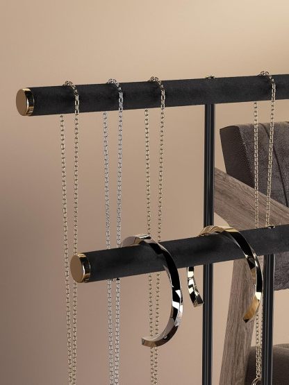 Necklace Organizers Holder, Small Jewelry Display Stand for Women, Men and Vendors, Long Necklace Organizer, Multi-Functional Bracelet Hanger, Space Saving Design (2 Tier Black)