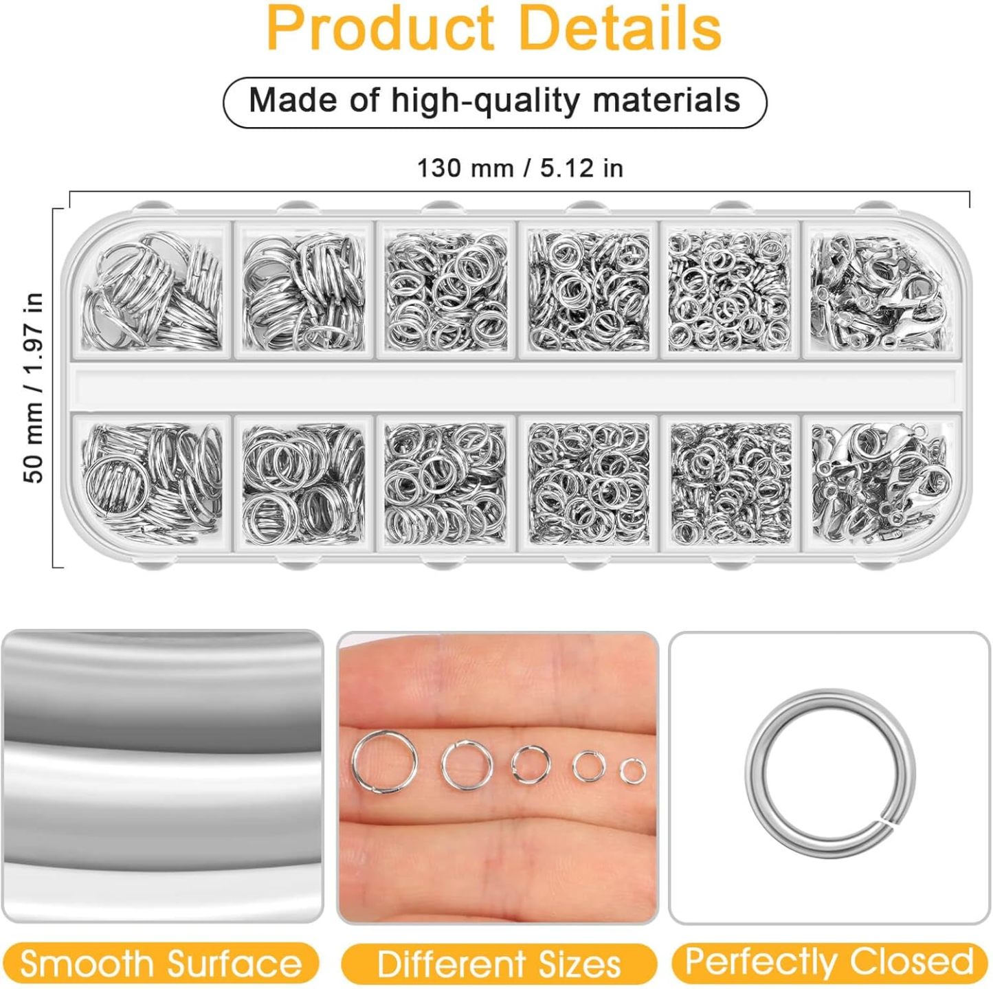 Jewelry Making Supplies and Necklace Repair with Jump Ring Pliers and Open Jump Ring(1200Pcs Silver and Gold)