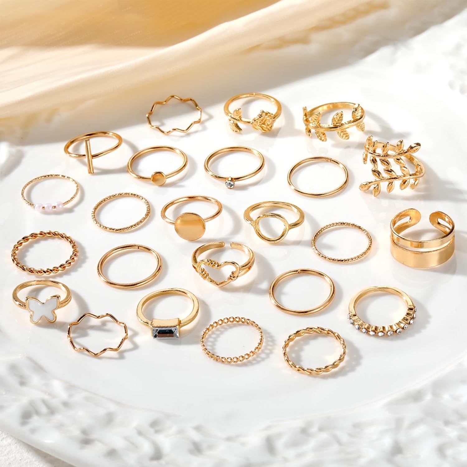  51 Pcs Gold Knuckle Rings Set For Women Girls Vintage Stackable Joint Finger Midi Rings Dainty Cubic Zirconia Crystal Simple Twist Hollow Cute Rings Pack Jewelry Gift