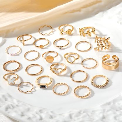  51 Pcs Gold Knuckle Rings Set For Women Girls Vintage Stackable Joint Finger Midi Rings Dainty Cubic Zirconia Crystal Simple Twist Hollow Cute Rings Pack Jewelry Gift
