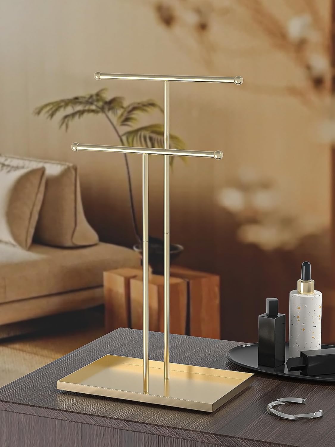 Necklace Organizers Holder, Small Jewelry Display Stand for Women, Men and Vendors, Long Necklace Organizer, Multi-Functional Bracelet Hanger, Space Saving Design (2 Tier Black)