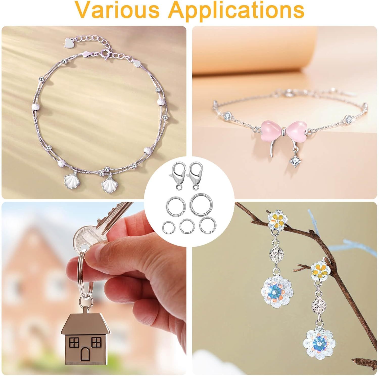 Jewelry Making Supplies and Necklace Repair with Jump Ring Pliers and Open Jump Ring(1200Pcs Silver and Gold)