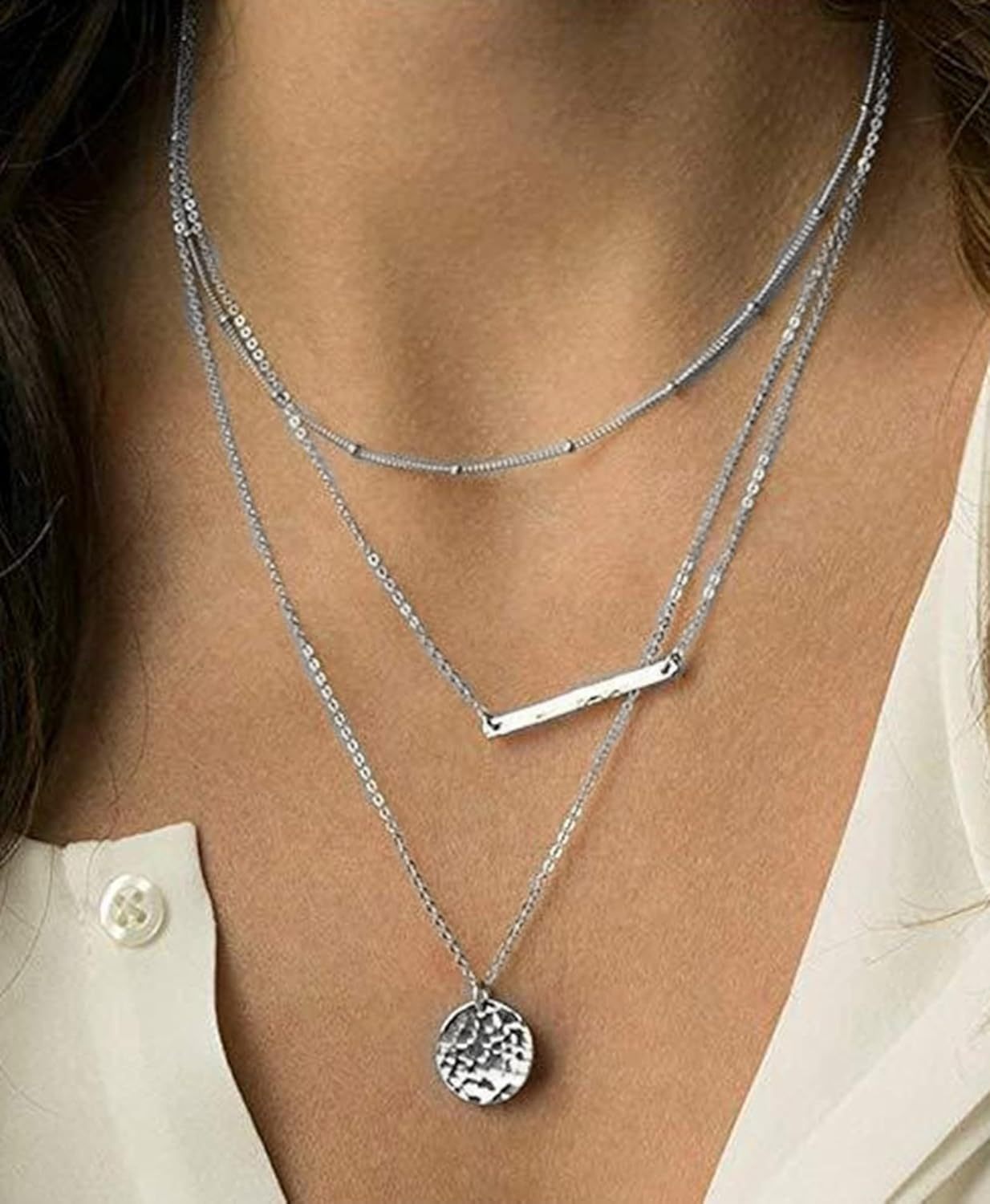 12pcs Chain Gold Bead Necklace Coin Moon Star Pearl Pendant Chain Choker Multilayer Necklace Leather Cord Set for Women Men Adjustable Gold Tone