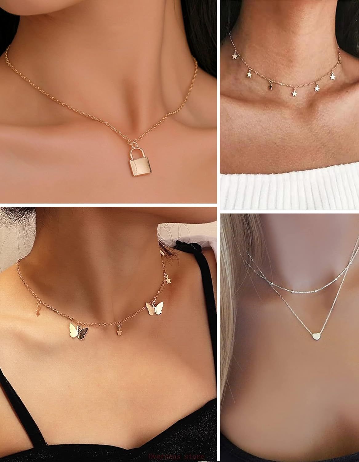 12pcs Chain Gold Bead Necklace Coin Moon Star Pearl Pendant Chain Choker Multilayer Necklace Leather Cord Set for Women Men Adjustable Gold Tone