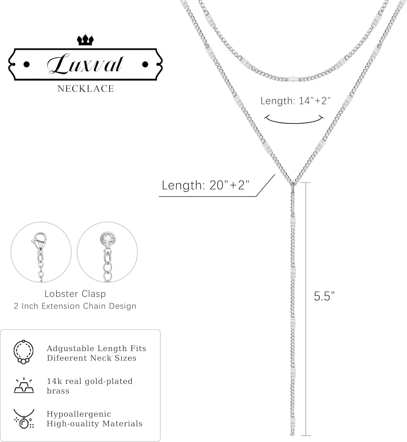 Gold Necklace for Women, Dainty Long Necklace 14k Gold Plated/Silver Y-Shaped Pendant Necklaces Trendy Beaded Chain Drop Necklaces Jewelry for Women Gifts