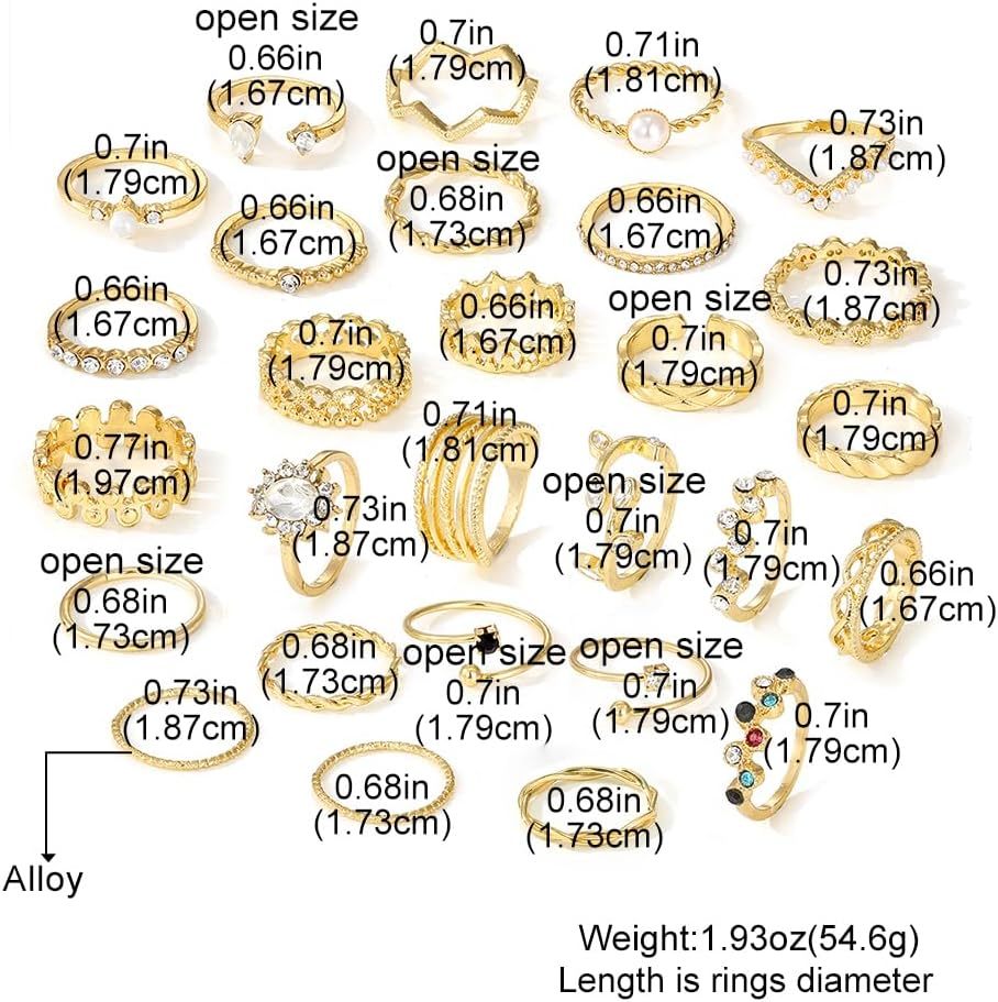  51 Pcs Gold Knuckle Rings Set For Women Girls Vintage Stackable Joint Finger Midi Rings Dainty Cubic Zirconia Crystal Simple Twist Hollow Cute Rings Pack Jewelry Gift