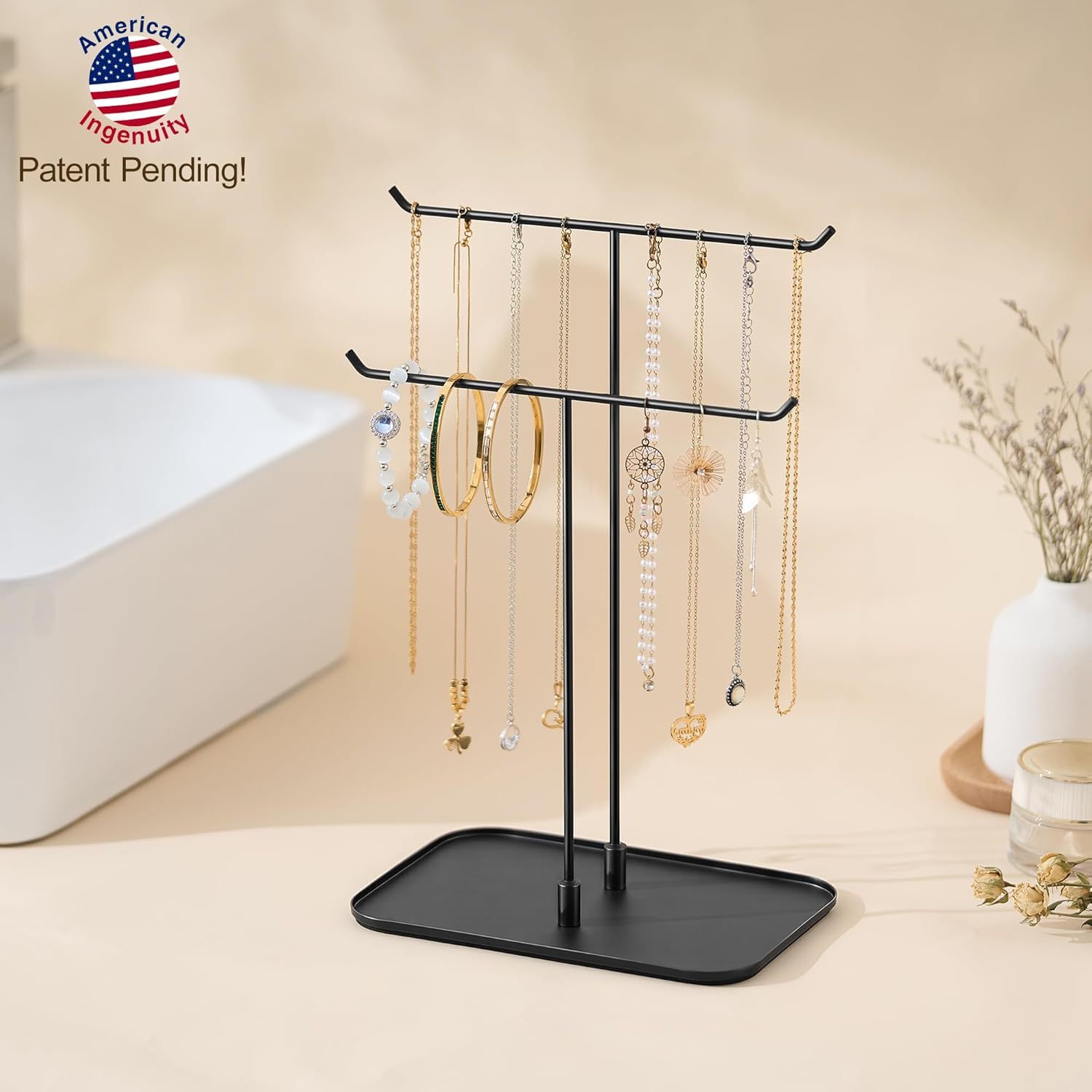 Necklace Stand: Black Metal Necklace Organizer for Home Decor