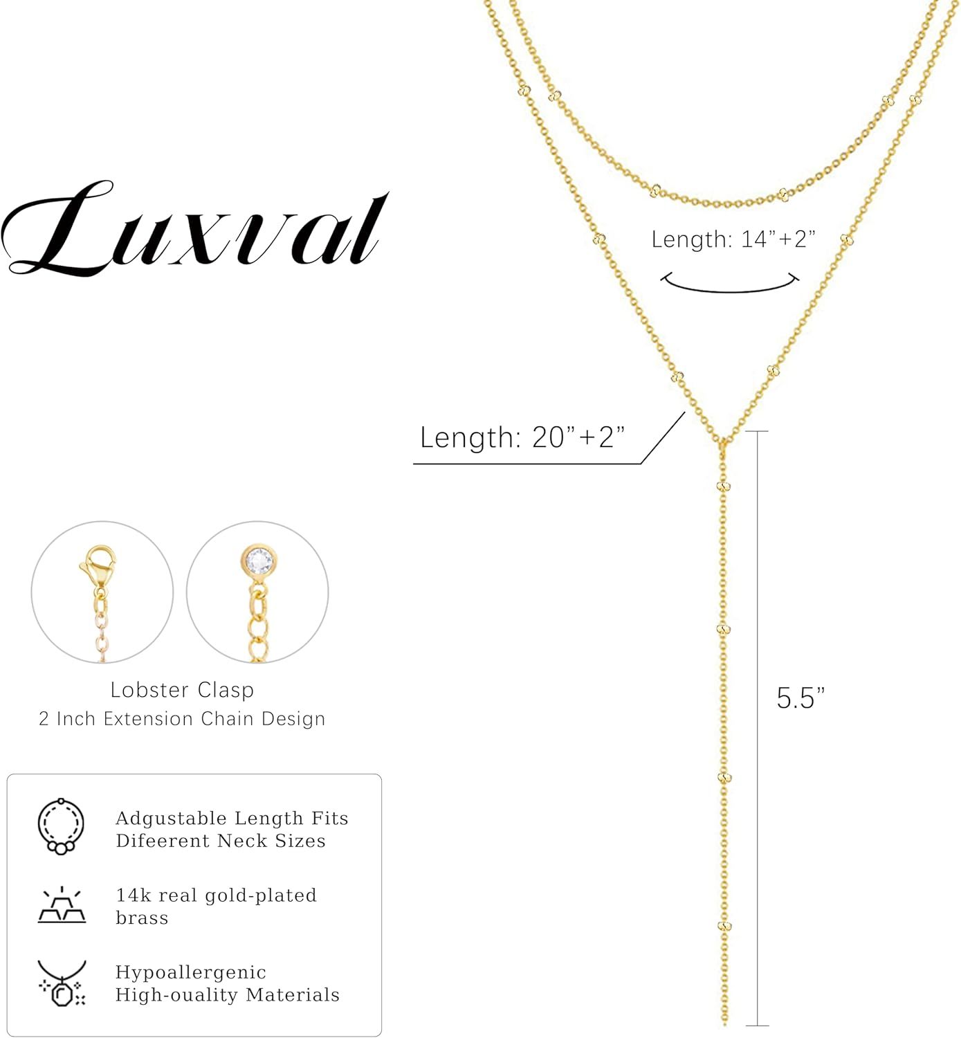 Gold Necklace for Women, Dainty Long Necklace 14k Gold Plated/Silver Y-Shaped Pendant Necklaces Trendy Beaded Chain Drop Necklaces Jewelry for Women Gifts