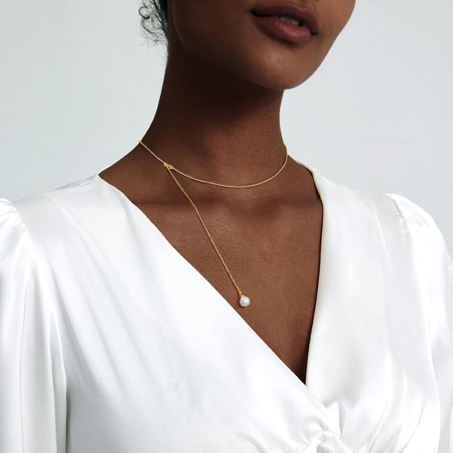 Gold Necklace for Women, Dainty Long Necklace 14k Gold Plated/Silver Y-Shaped Pendant Necklaces Trendy Beaded Chain Drop Necklaces Jewelry for Women Gifts