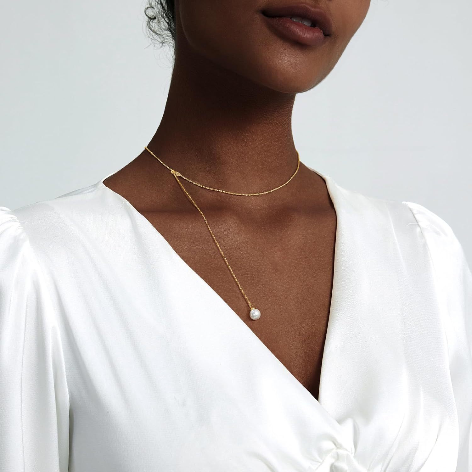 Gold Necklace for Women, Dainty Long Necklace 14k Gold Plated/Silver Y-Shaped Pendant Necklaces Trendy Beaded Chain Drop Necklaces Jewelry for Women Gifts