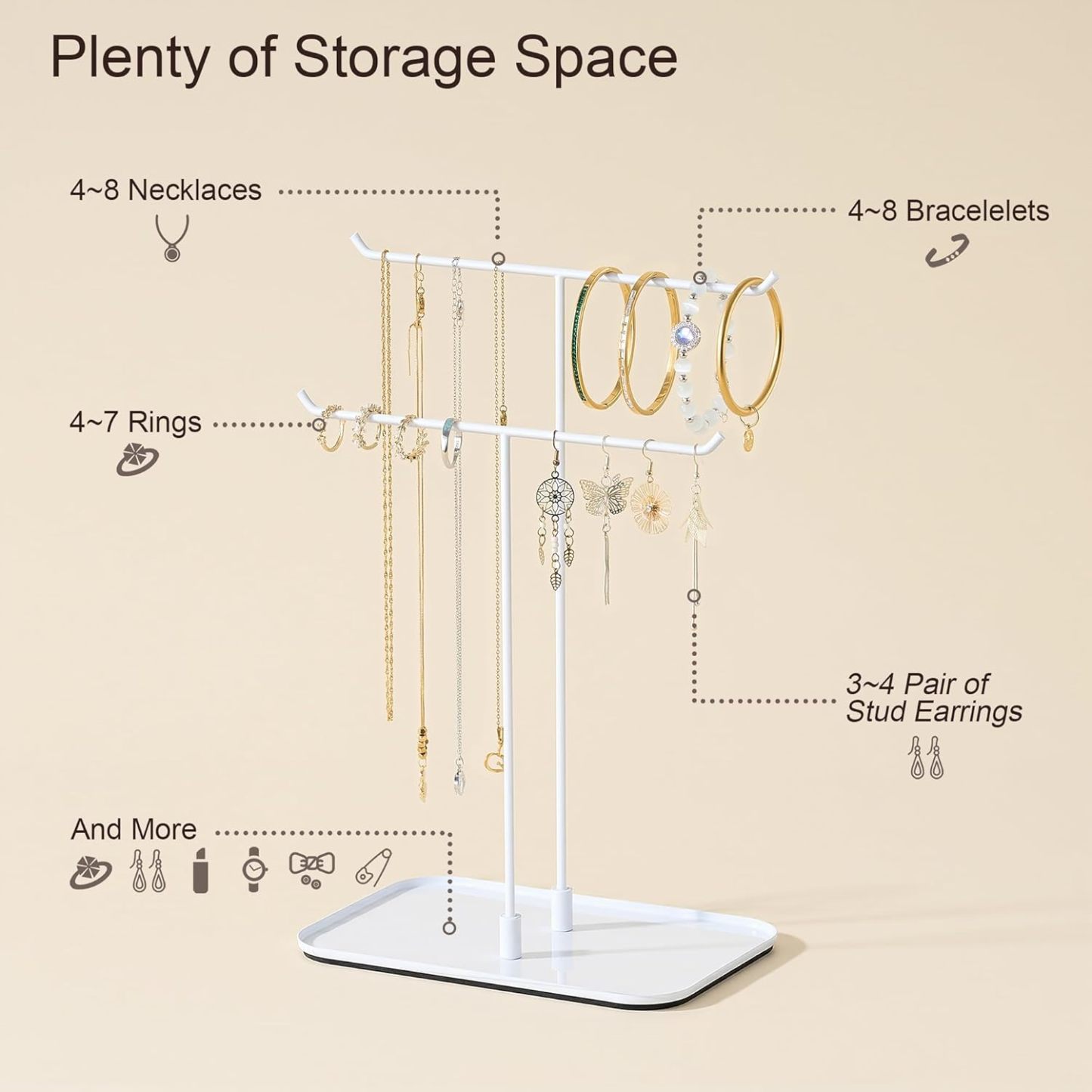 Necklace Stand: Black Metal Necklace Organizer for Home Decor