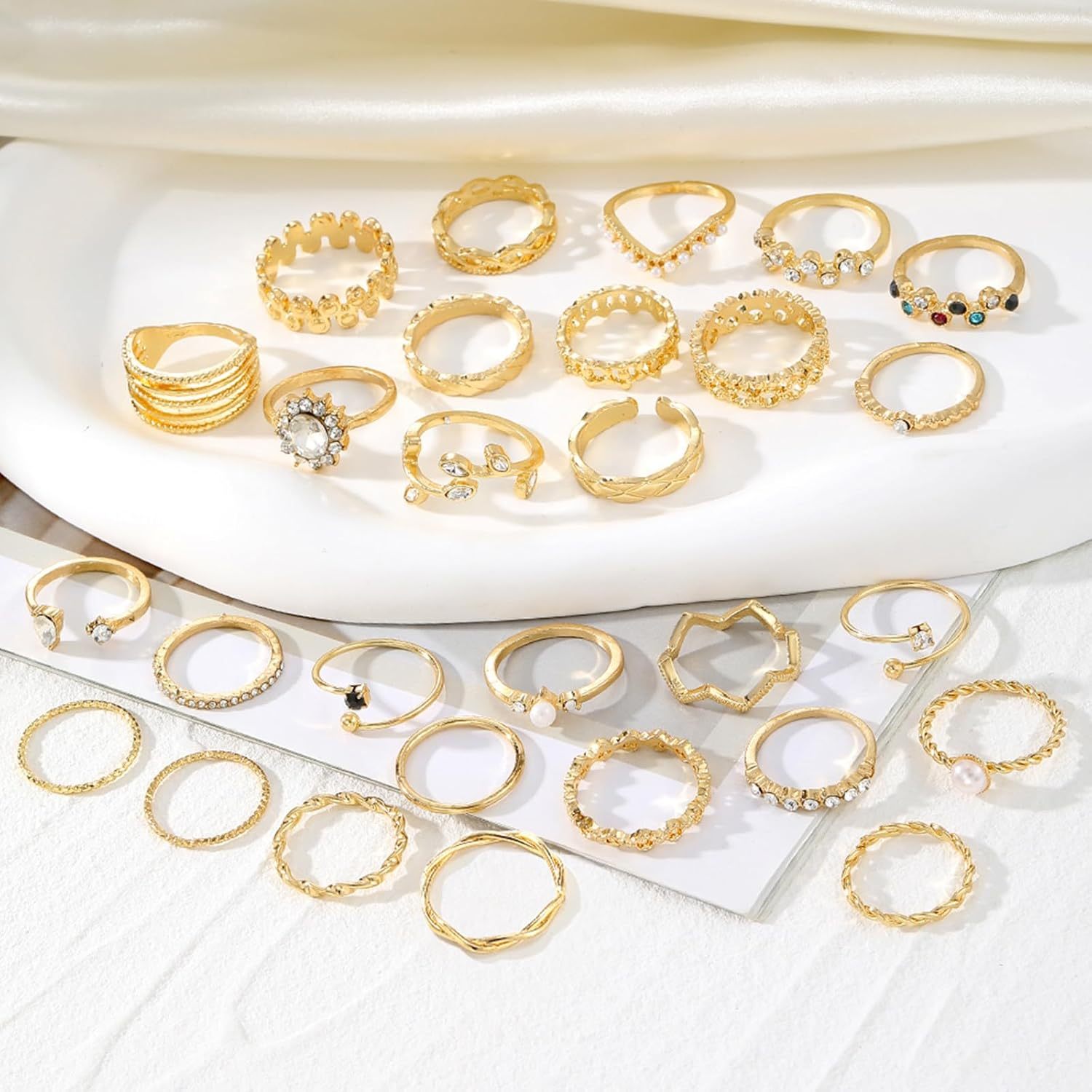  51 Pcs Gold Knuckle Rings Set For Women Girls Vintage Stackable Joint Finger Midi Rings Dainty Cubic Zirconia Crystal Simple Twist Hollow Cute Rings Pack Jewelry Gift