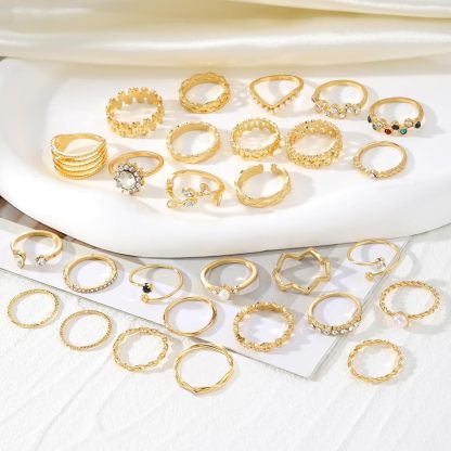  51 Pcs Gold Knuckle Rings Set For Women Girls Vintage Stackable Joint Finger Midi Rings Dainty Cubic Zirconia Crystal Simple Twist Hollow Cute Rings Pack Jewelry Gift