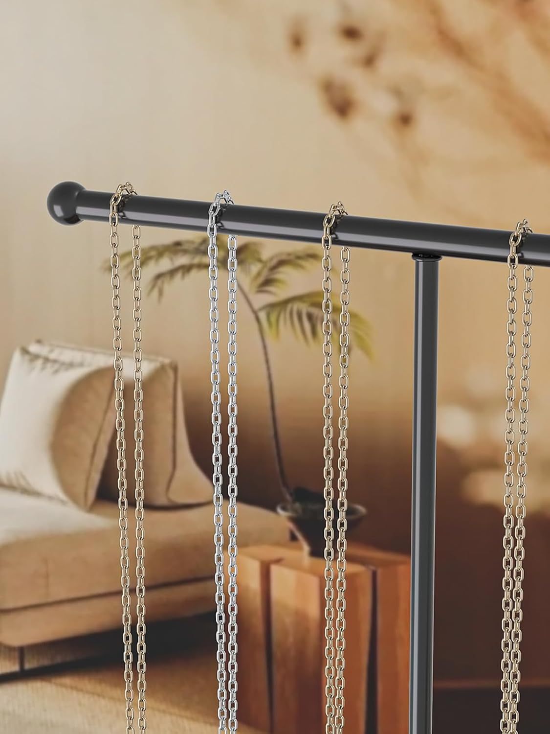 Necklace Organizers Holder, Small Jewelry Display Stand for Women, Men and Vendors, Long Necklace Organizer, Multi-Functional Bracelet Hanger, Space Saving Design (2 Tier Black)