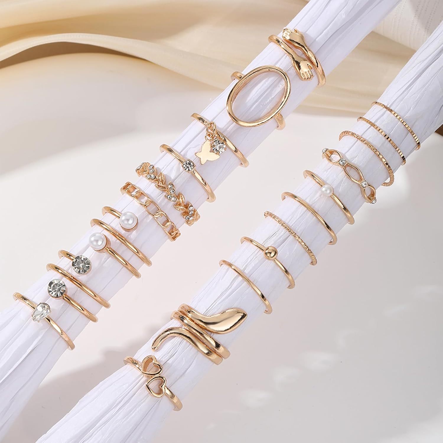  51 Pcs Gold Knuckle Rings Set For Women Girls Vintage Stackable Joint Finger Midi Rings Dainty Cubic Zirconia Crystal Simple Twist Hollow Cute Rings Pack Jewelry Gift