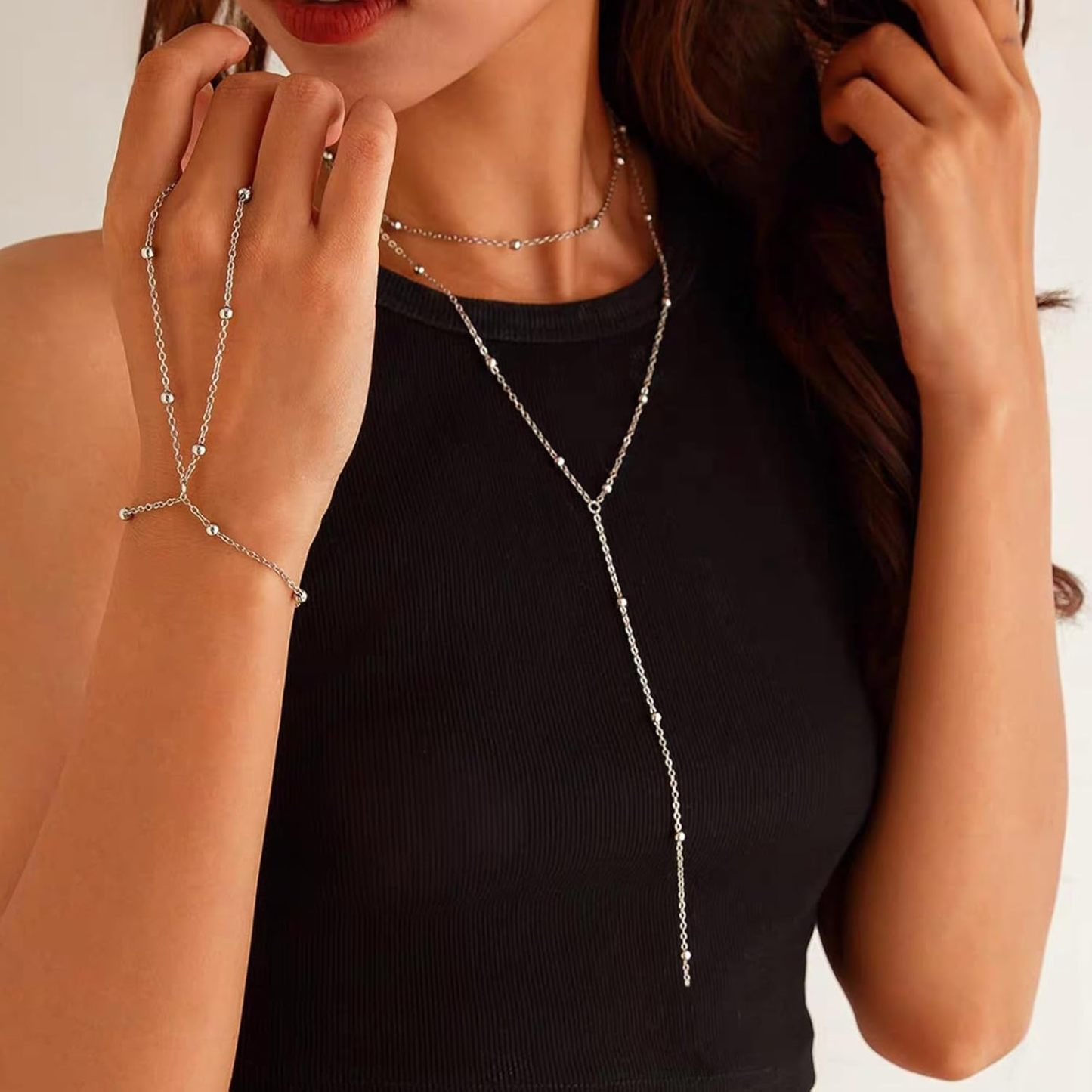 Gold Necklace for Women, Dainty Long Necklace 14k Gold Plated/Silver Y-Shaped Pendant Necklaces Trendy Beaded Chain Drop Necklaces Jewelry for Women Gifts