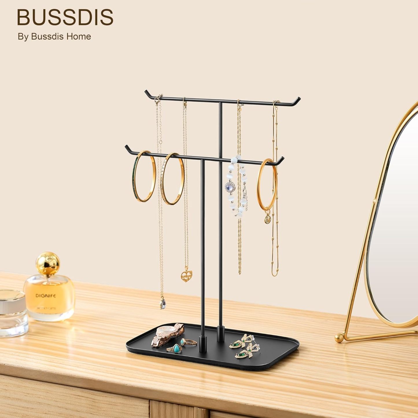 Necklace Stand: Black Metal Necklace Organizer for Home Decor