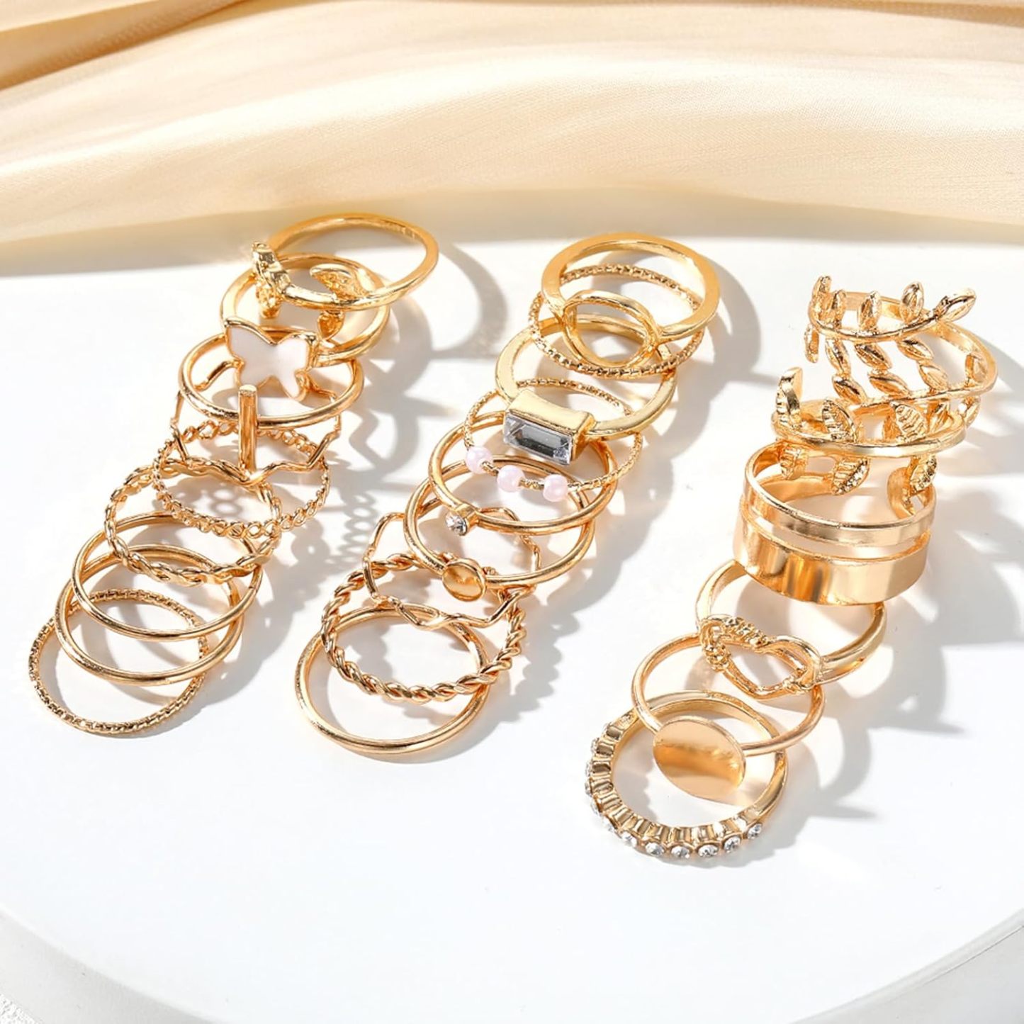  51 Pcs Gold Knuckle Rings Set For Women Girls Vintage Stackable Joint Finger Midi Rings Dainty Cubic Zirconia Crystal Simple Twist Hollow Cute Rings Pack Jewelry Gift