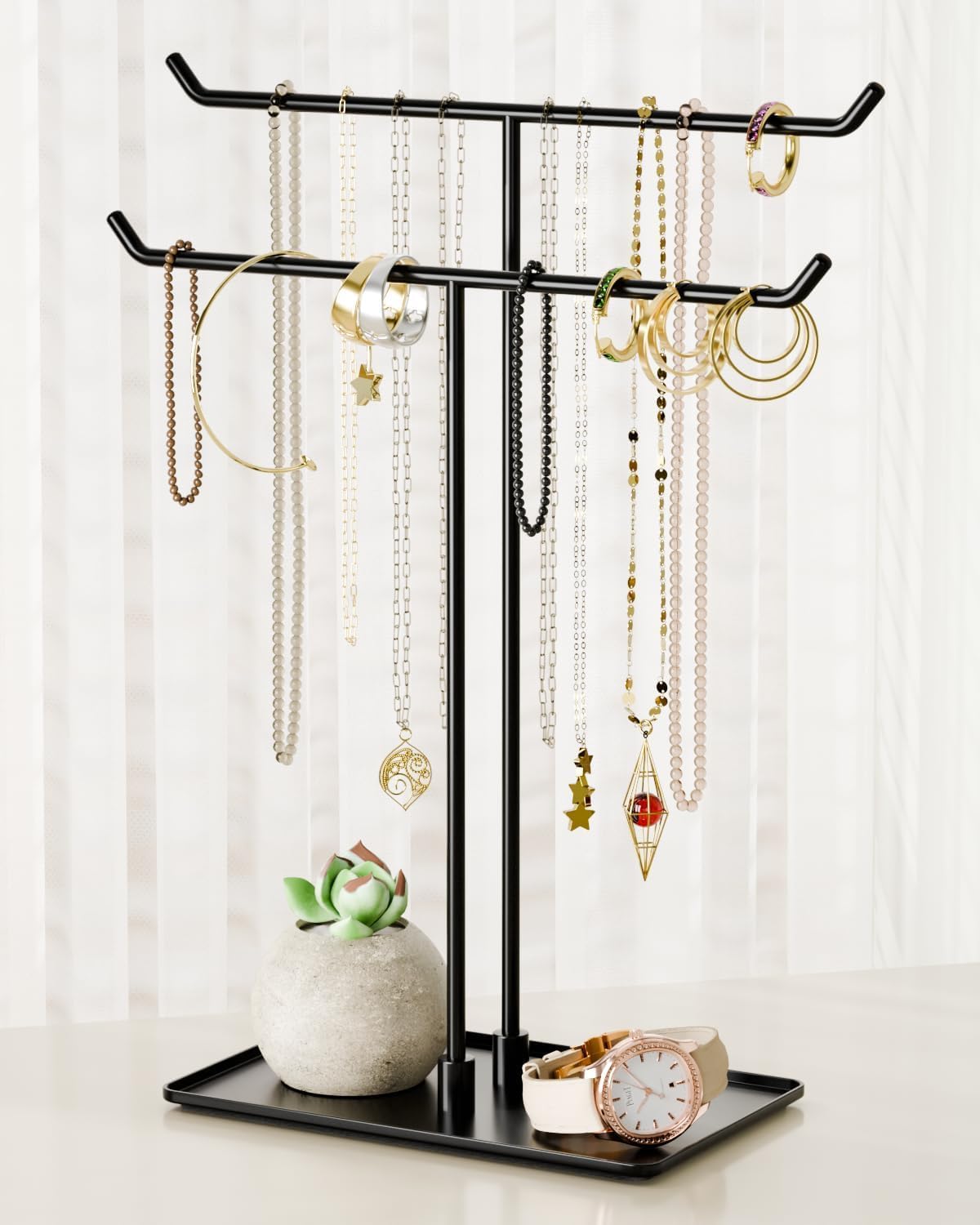 Necklace Stand: Black Metal Necklace Organizer for Home Decor