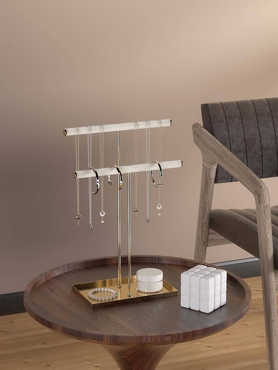 Necklace Organizers Holder, Small Jewelry Display Stand for Women, Men and Vendors, Long Necklace Organizer, Multi-Functional Bracelet Hanger, Space Saving Design (2 Tier Black)